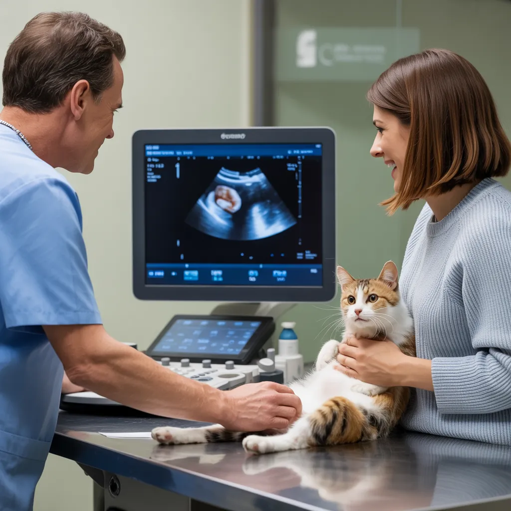 Cat owner viewing ultrasound