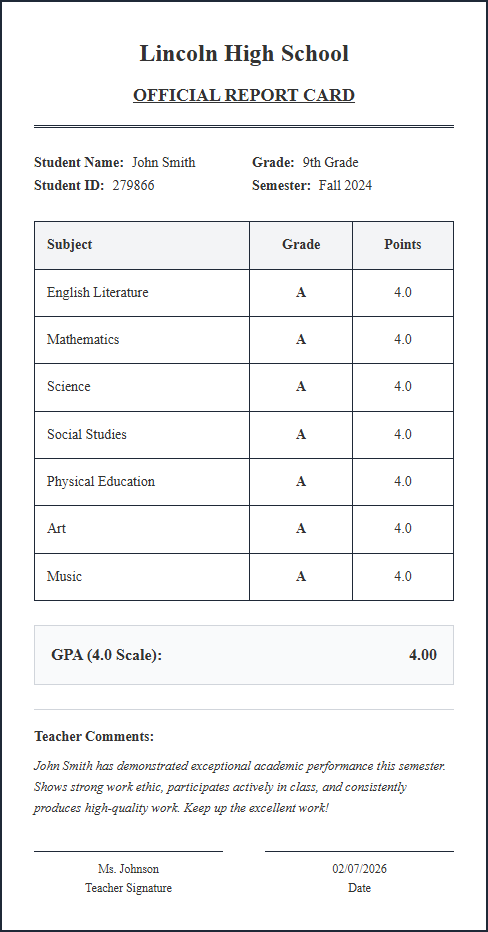 Custom School Report Card