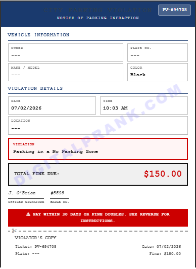 Editable Parking Ticket