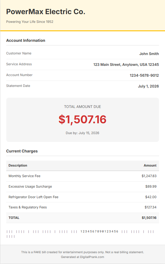 Joke Billing Statement